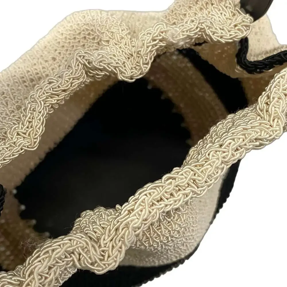 Chanel Handbag Cream Black Cotton Plastic
